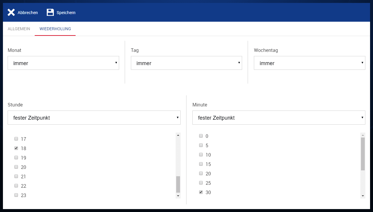 Zeitplan Scheduler Konfiguration