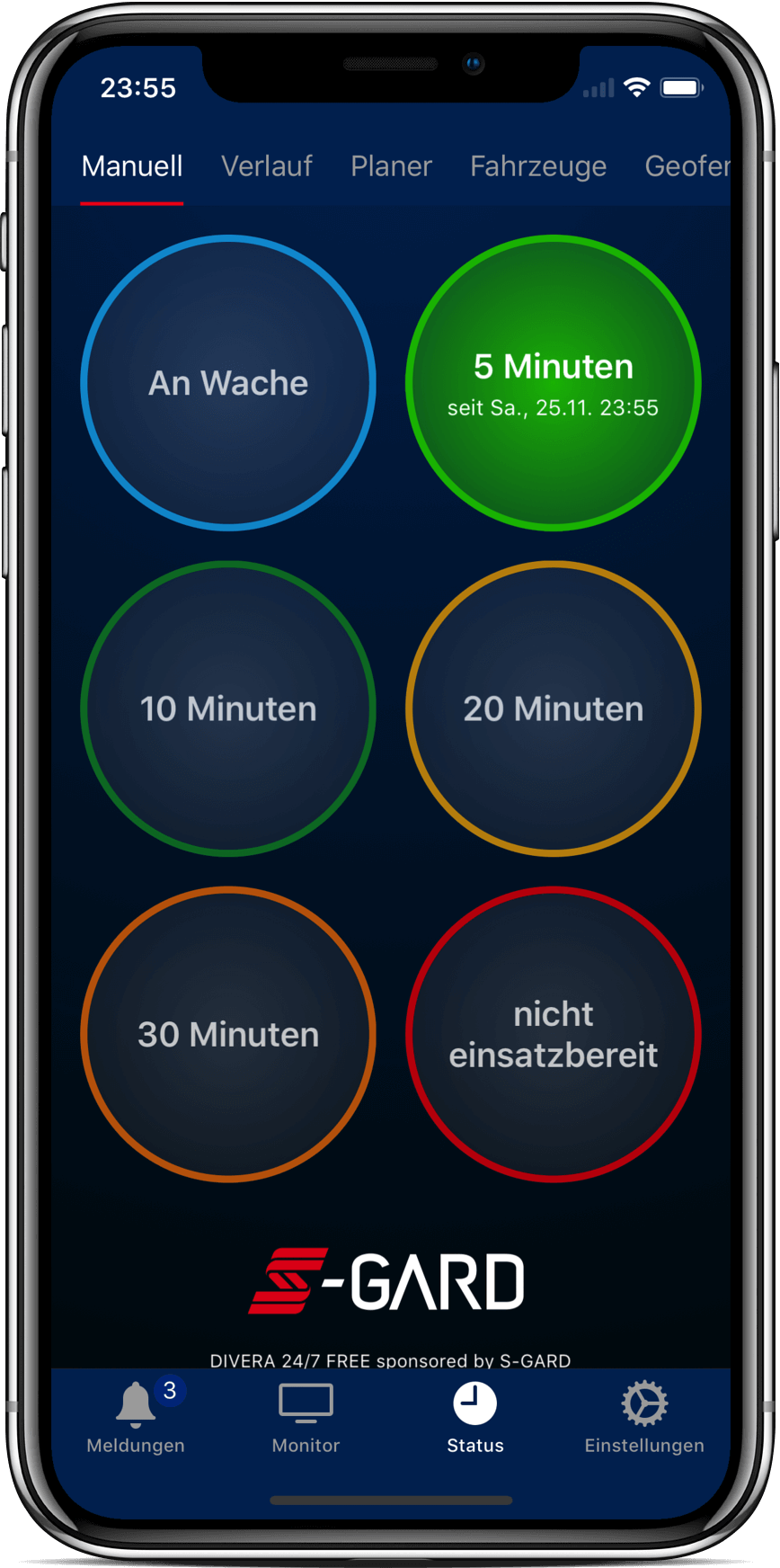DIVERA 24/7 App V20 Release BOS Einsatzbereitschaft Statusgeber - Iphone X Space-grey Portrait